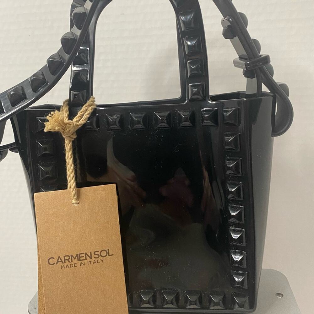 Carmen Sol black mini shoulder bag with adjustable strap detailed with studs - Picture 2 of 5